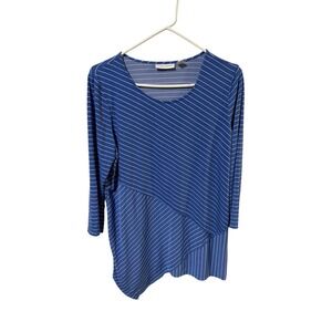 Susan Graver Size Medium Blue White Stripe Asymmetrical Layered Tunic Top
